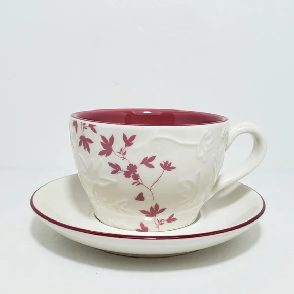 Starbucks 2006 Embossed Leaf Mug Cup and Saucer Pink Cream 9 oz - Picture 2 of 14
